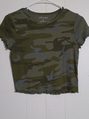 Awake Olive & Gray Camo Crop Top
